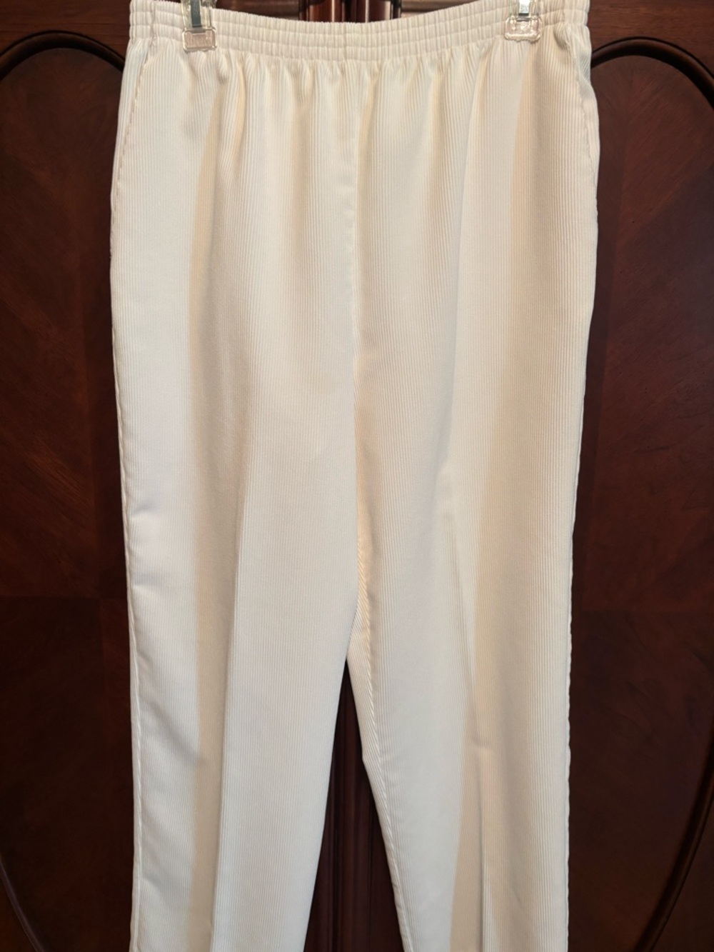 Cream Elastic Waist Straight Leg Corduroy Pants